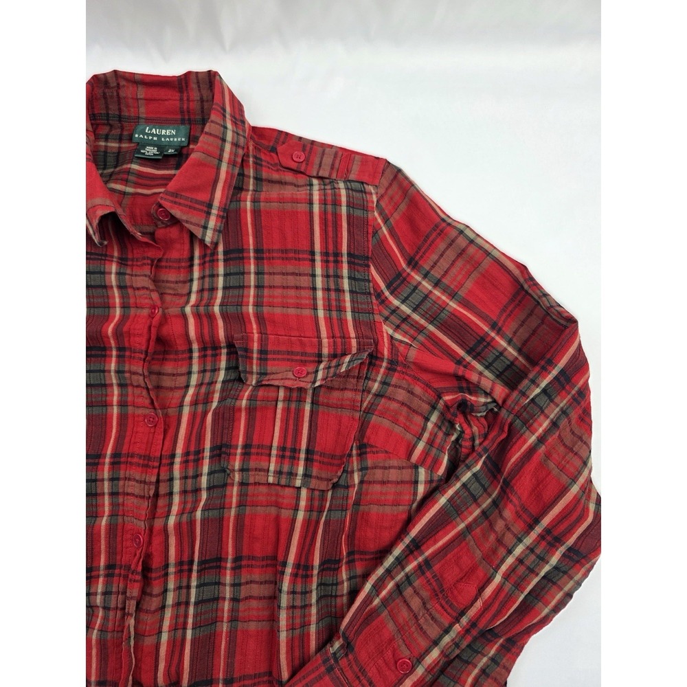 Lauren Ralph Lauren Plaid Shirt Red Cotton Button Up 2X‎ Preppy Classic - Picture 3 of 16